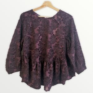 Altar’d State 'Wine Tasting' Peplum Dark Plum Top